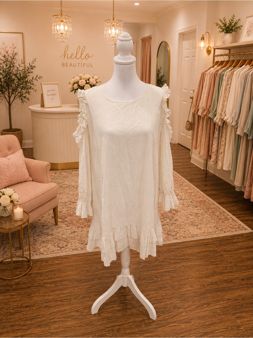 Paisley Vine Off-White Cold Shoulder Ruffle tunic